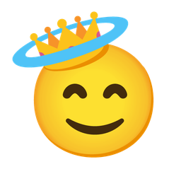 smiling face with halo and crown