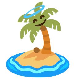 smiling face with halo and desert island