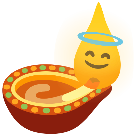 Smiling face with halo and Diya lamp