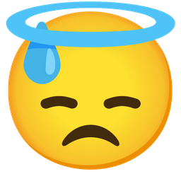 smiling face with halo and downcast face with sweat