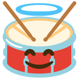 smiling face with halo and drum