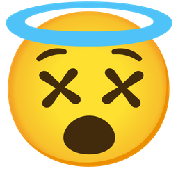 smiling face with halo and face with crossed-out eyes