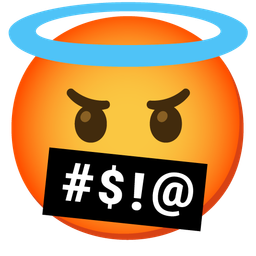 smiling face with halo and face with symbols on mouth