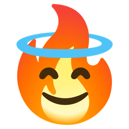 smiling face with halo and fire