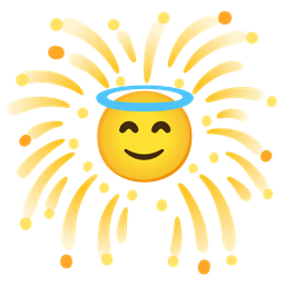 smiling face with halo and fireworks