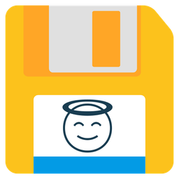 smiling face with halo and floppy disk
