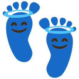 smiling face with halo and footprints