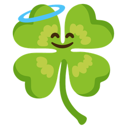 smiling face with halo and four leaf clover