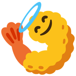 smiling face with halo and fried shrimp