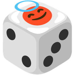 smiling face with halo and game die