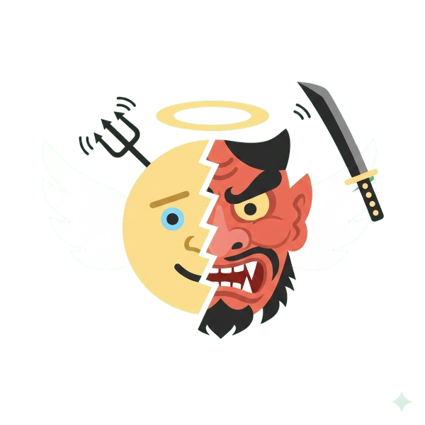 Smiling face with halo and Goblin