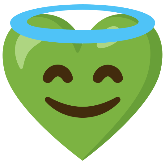 Smiling face with halo and Green heart