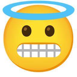 smiling face with halo and grimacing face