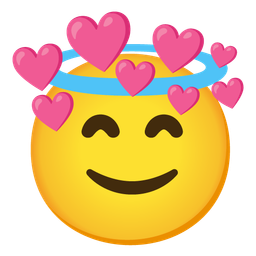 smiling face with halo and heart with arrow