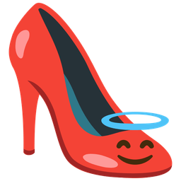 smiling face with halo and high-heeled shoe
