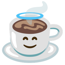 smiling face with halo and hot beverage