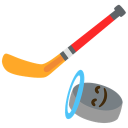 smiling face with halo and ice hockey