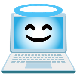 smiling face with halo and laptop