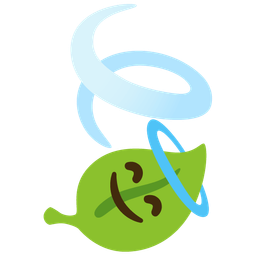 smiling face with halo and leaf fluttering in wind