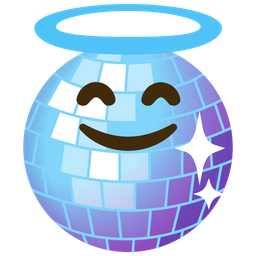 smiling face with halo and mirror ball