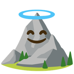 smiling face with halo and mountain