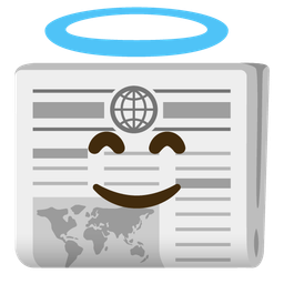 smiling face with halo and newspaper