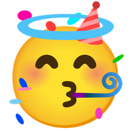 smiling face with halo and partying face