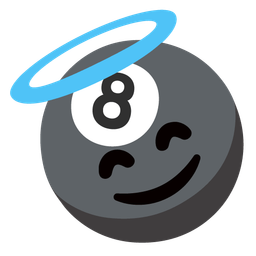 smiling face with halo and pool 8 ball
