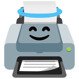 smiling face with halo and printer