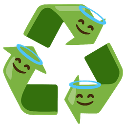 smiling face with halo and recycling symbol