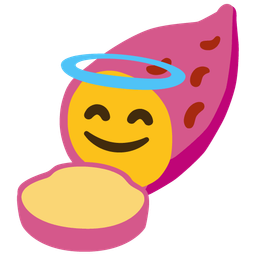 smiling face with halo and roasted sweet potato