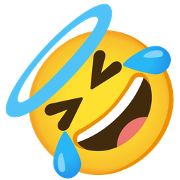 Smiling face with halo and Rolling on the floor laughing