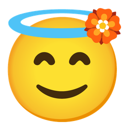 smiling face with halo and rosette