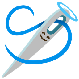 smiling face with halo and sewing needle