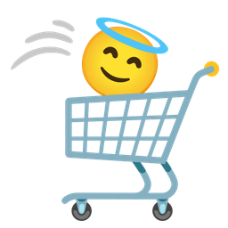 smiling face with halo and shopping cart