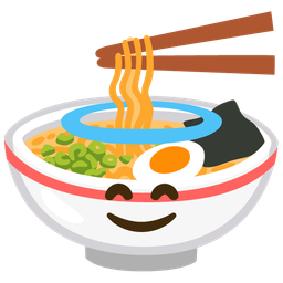 smiling face with halo and steaming bowl