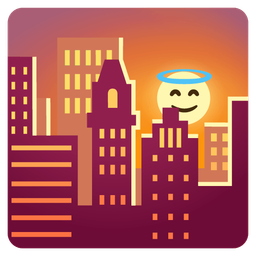 smiling face with halo and sunset