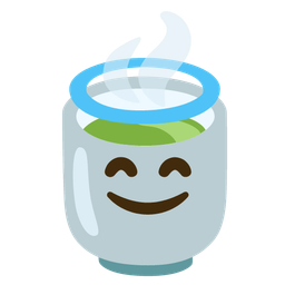 smiling face with halo and teacup without handle