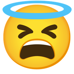 smiling face with halo and tired face