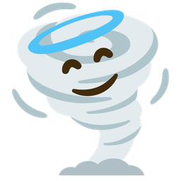 smiling face with halo and tornado