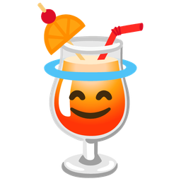 smiling face with halo and tropical drink