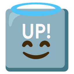 smiling face with halo and UP! button