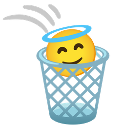 smiling face with halo and wastebasket
