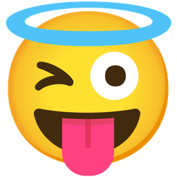 Smiling face with halo and Winking face with tongue