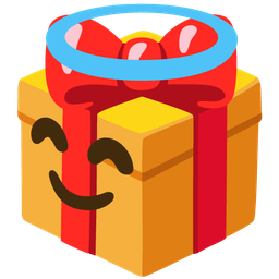 smiling face with halo and wrapped gift