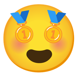 smiling face with heart-eyes and 1st place medal