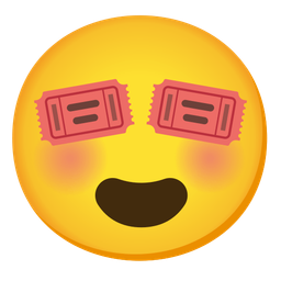 smiling face with heart-eyes and admission tickets