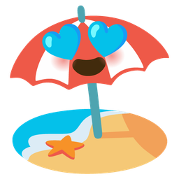 smiling face with heart-eyes and beach with umbrella
