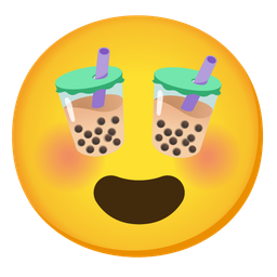 smiling face with heart-eyes and bubble tea