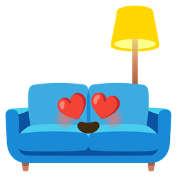 smiling face with heart-eyes and couch and lamp